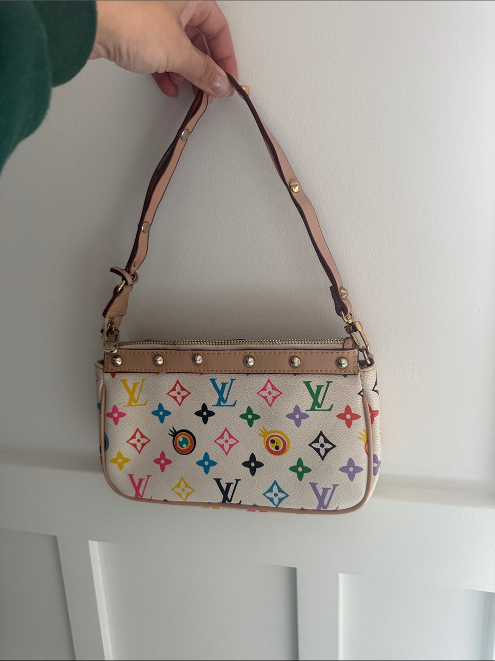 Louis Vuitton Multicolor Monogram Mini Bag on White Canvas with Tan Trim - Picture 2 of 6